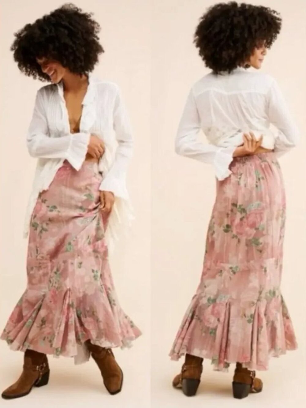 Free People Ethereal Dainty Cottage Bordeaux Floral Flounce Maxi Skirt S - Picture 4 of 5